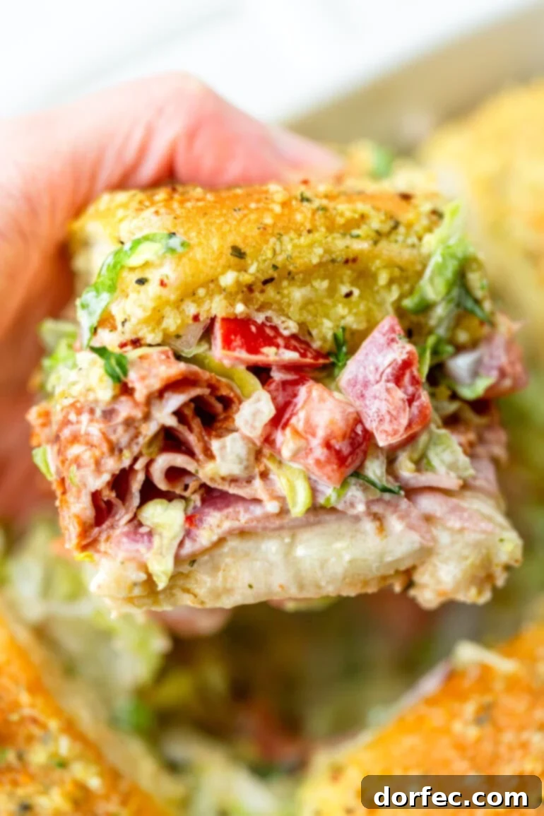 Italian slider sandwich with deli meats and grinder salad