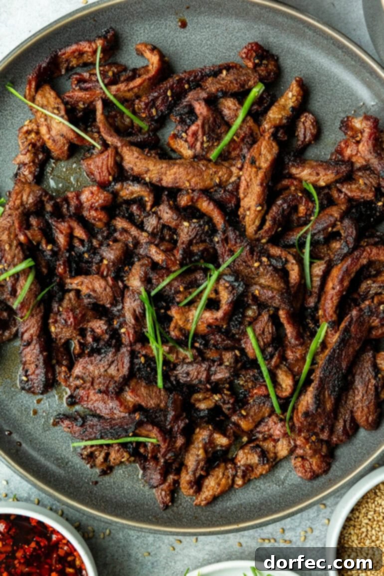 Tender strips of Korean BBQ Beef Bulgogi on a serving plate