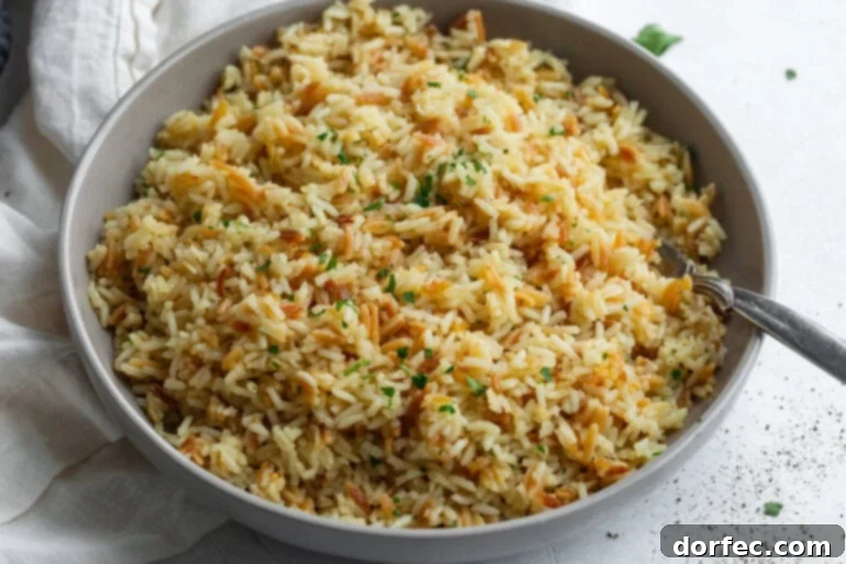 Simple rice pilaf in a ceramic bowl