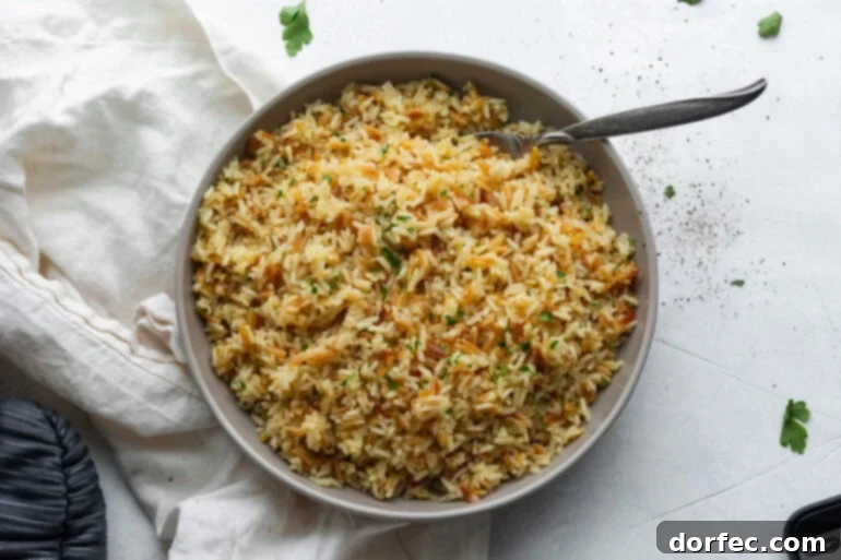 Close-up of buttery rice pilaf