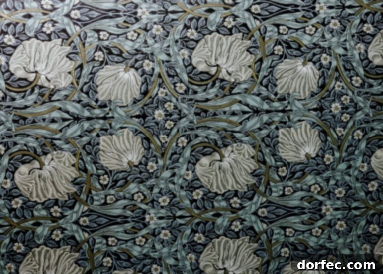Pimpernel wallpaper enhances the overall design.