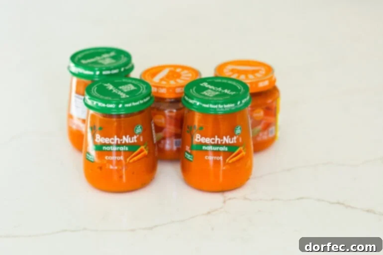 Five jars of carrot baby food