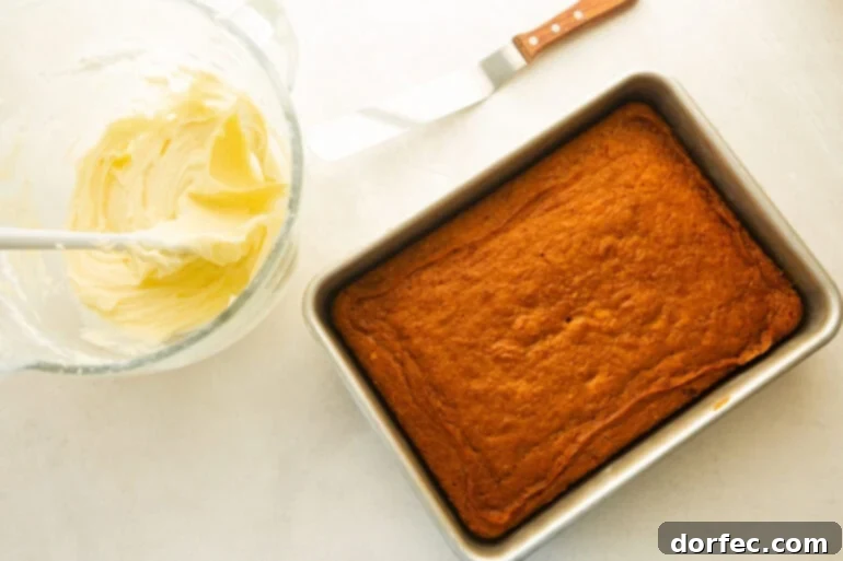 Baked carrot cake and cream cheese frosting