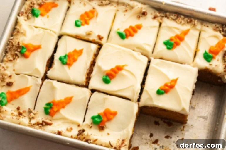 Carrot cake slices topped with piped carrots
