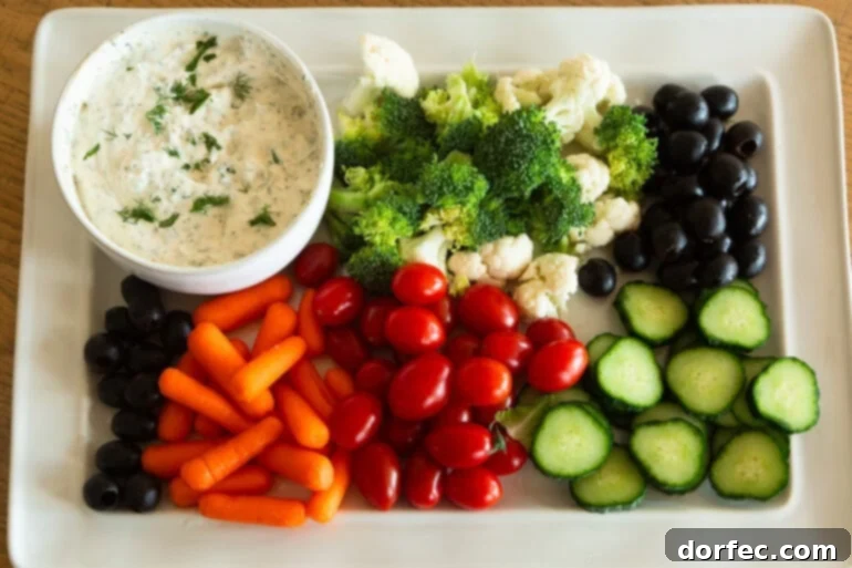Creamy Herb and Garlic Vegetable Dip 5 Veggie tray with garlic herb veggie dip
