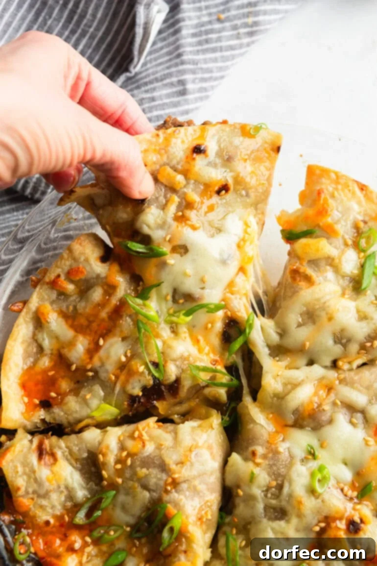 Korean Beef Crisps: Weeknight Delight 5 Korean Beef Pockets in a casserole dish, close-up