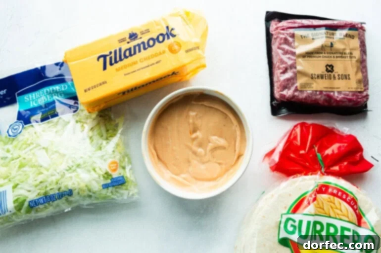 Ingredients for Smash Burger Tacos
