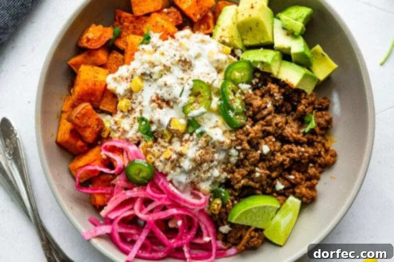 Mexican street corn sweet potato bowl with lime and avocado