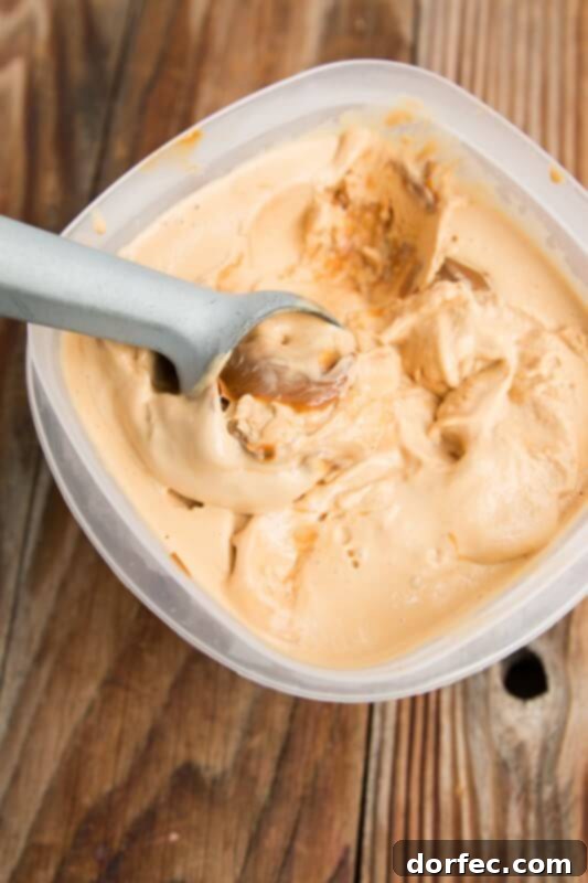 A scoop of the best Dulce de Leche ice cream, perfectly creamy and inviting.