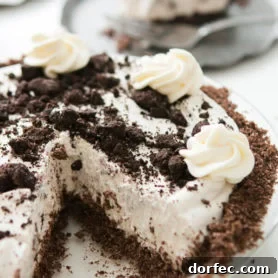 Oreo pie slice in a silver pie tray